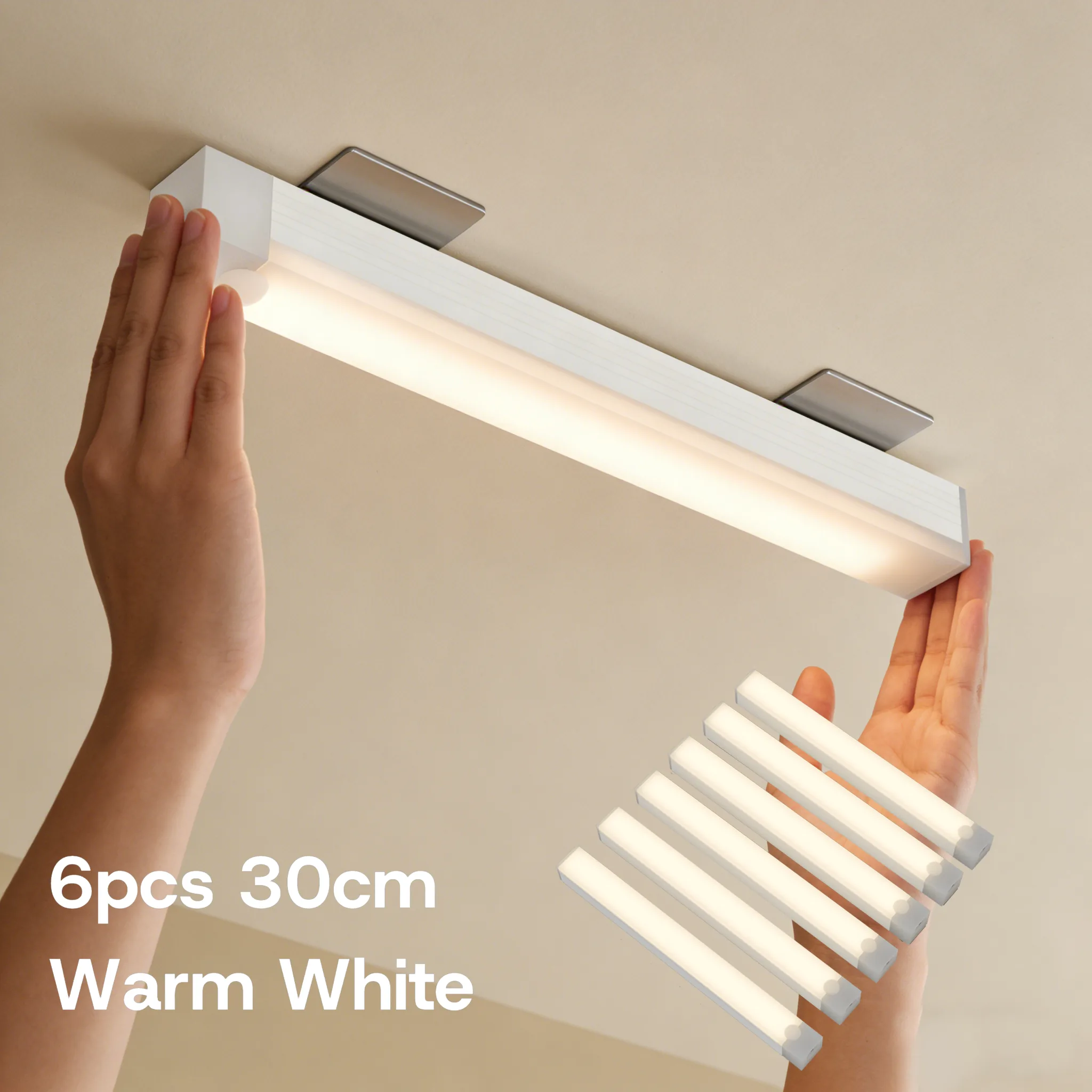 Warm white 30 cm 6-pack light bars shown with a 6-piece inset
